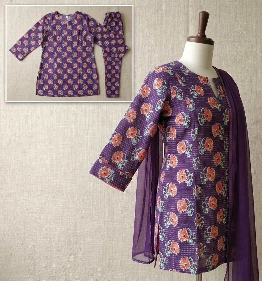 Artisanal Floral Print Cotton Kantha Short Kurti for Women